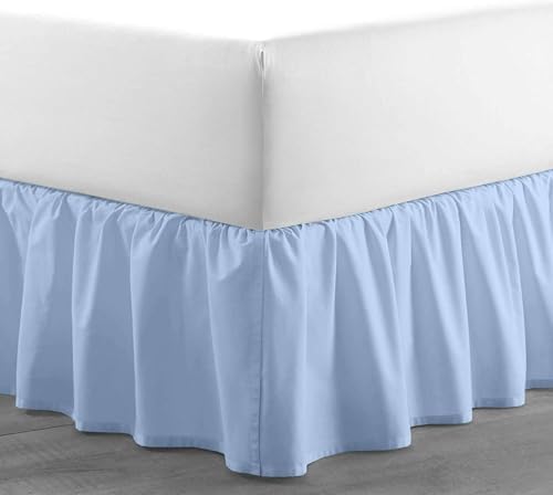 Sleepwell Light Blue Ruffled Bed Skirt King 12 Inch Drop