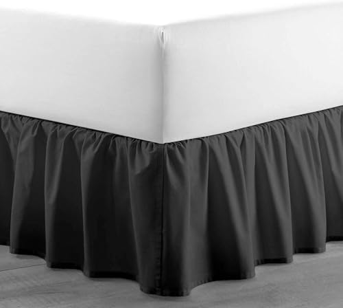 Sleepwell Dark Grey Ruffled Bed Skirt - 8 Inch Drop Short Queen
