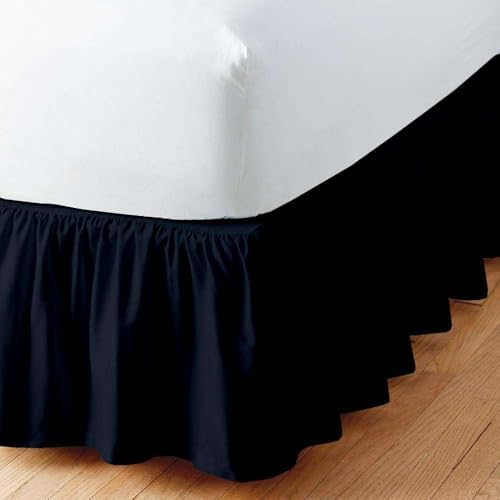 Sleepwell Navy Blue Ruffled Bed Skirt Queen 8 Inch Drop