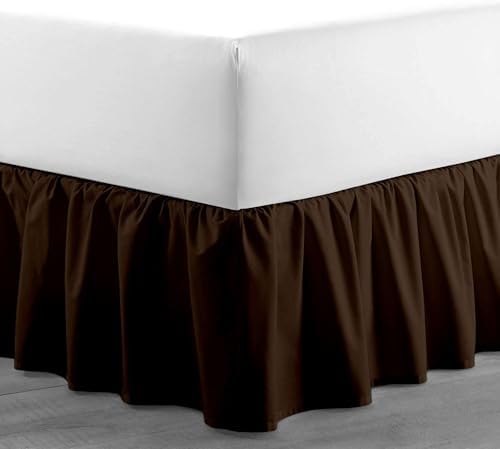 Sleepwell Chocolate Solid Ruffled Bed Skirt Short Queen