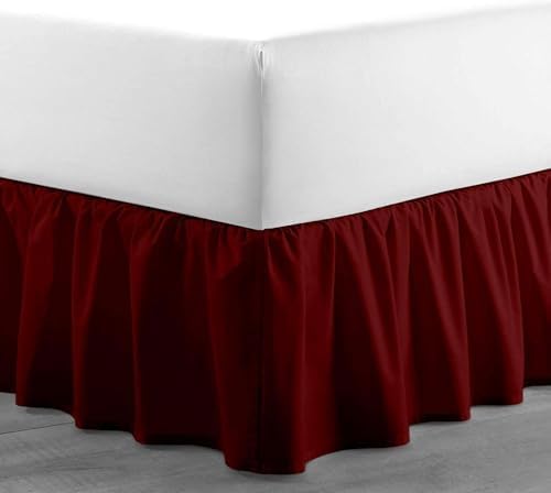 Sleepwell Burgundy Ruffle Bed Skirt Queen XL 12 Inch Drop