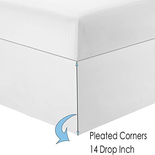 White Queen Bed Skirt with 14 Inch Drop Brushed Microfiber Dust Ruffle