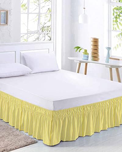 RisQiten Yellow White Striped Queen Bed Skirt 18 Inch Drop
