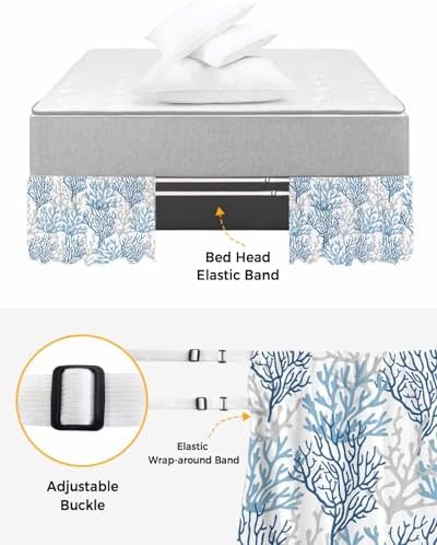 RisQiten Navy Blue Coastal Queen Bed Skirt 16 Inch Drop