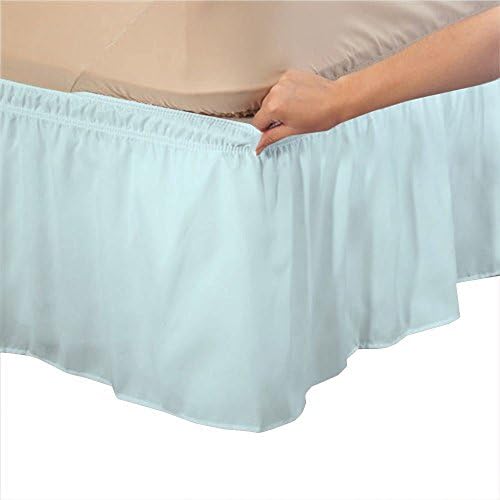 Amuze Bedding Elastic Ruffled Bed Skirt - Aqua Blue Full XXL 22 Inch Drop