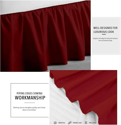 Sleepwell Burgundy Ruffle Bed Skirt Queen XL 12 Inch Drop