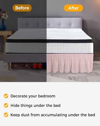 Red Striped Bed Skirt Queen Size 16 Inch Drop
