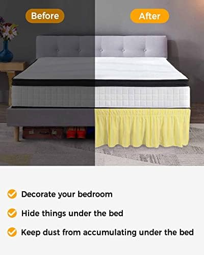 RisQiten Yellow White Striped Queen Bed Skirt 18 Inch Drop