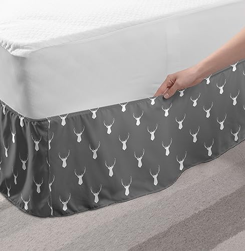 Lunarable Deer Head Elastic Bed Skirt - Dimgray and White