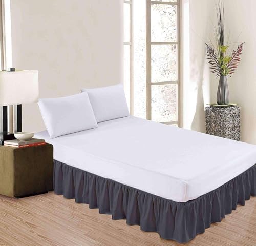 Sleepwell Dark Grey Ruffled Bed Skirt - 8 Inch Drop Short Queen