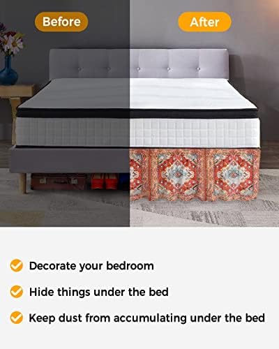 RisQiten Red Boho Queen Bed Skirt 16 Inch Drop