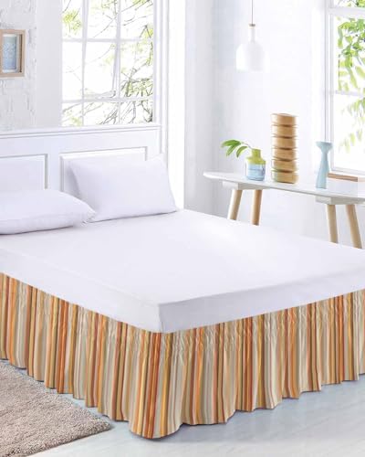 RisQiten Burnt Orange Striped Queen Bed Skirt 18 Inch Drop