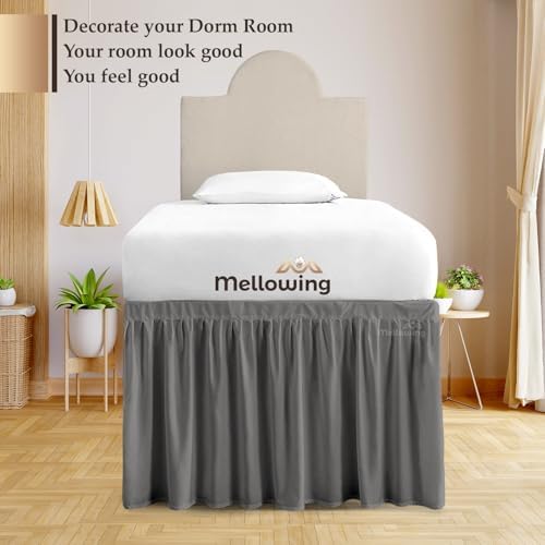 Mellowing Dorm Room Bed Skirt Twin XL - 32 Inch Drop - Light Grey