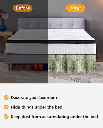 RisQiten Sage Green Bed Skirt Queen Size 18 Inch Drop