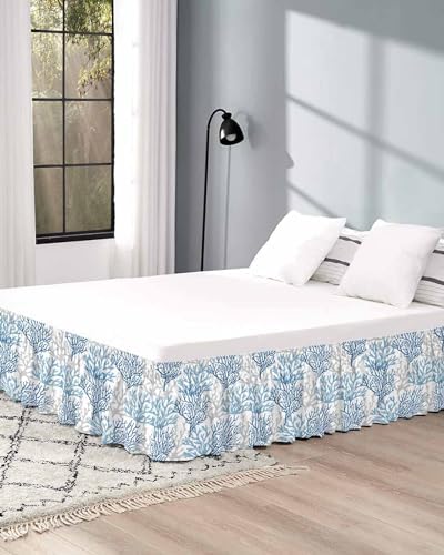 RisQiten Navy Blue Coastal Queen Bed Skirt 16 Inch Drop