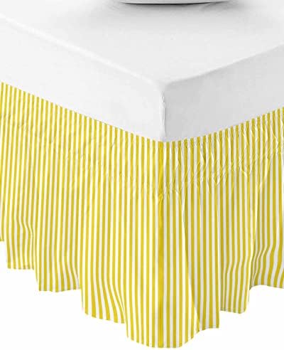 RisQiten Yellow White Striped Queen Bed Skirt 18 Inch Drop