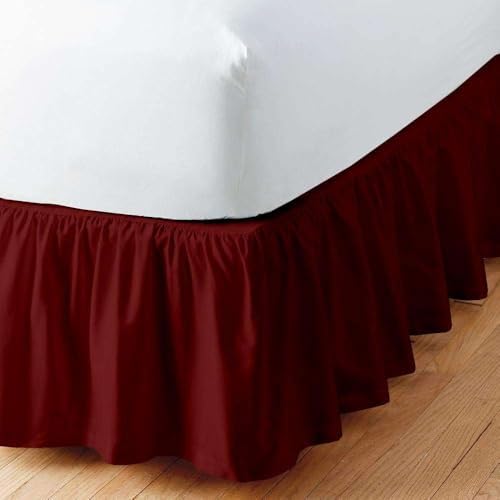 Sleepwell Burgundy Ruffle Bed Skirt Queen XL 12 Inch Drop