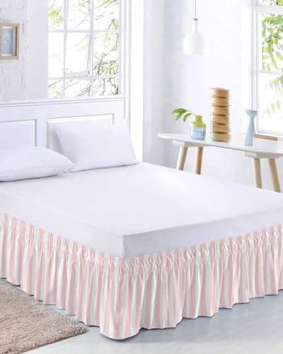 RisQiten Pink Striped King Size Bed Skirt 18 Inch Drop