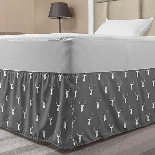 Lunarable Deer Head Elastic Bed Skirt - Dimgray and White