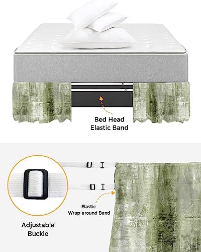 RisQiten Sage Green Bed Skirt Queen Size 18 Inch Drop