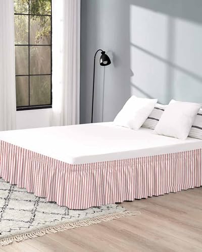 Red Striped Bed Skirt Queen Size 16 Inch Drop