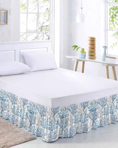 RisQiten Navy Blue Coastal Queen Bed Skirt 16 Inch Drop
