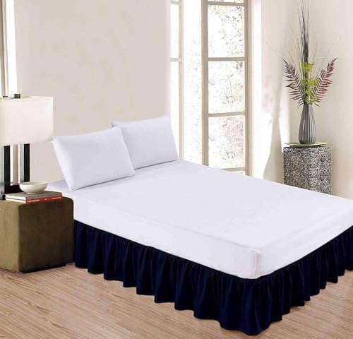Sleepwell Navy Blue Ruffled Bed Skirt Queen 8 Inch Drop