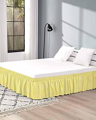 RisQiten Yellow White Striped Queen Bed Skirt 18 Inch Drop