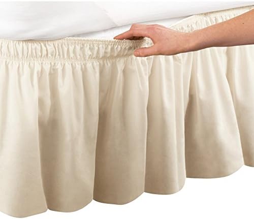 Elastic Wrap Around Ruffled Bed Skirt - Ivory Olympic Queen 22 Inch Drop