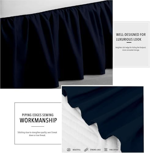 Sleepwell Navy Blue Ruffled Bed Skirt Queen 8 Inch Drop