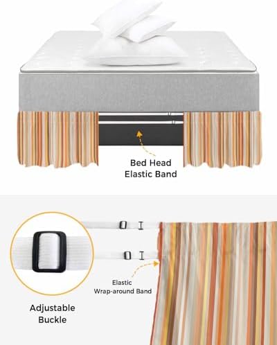 RisQiten Burnt Orange Striped Queen Bed Skirt 18 Inch Drop
