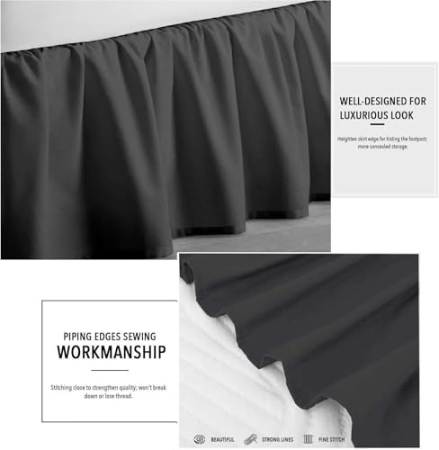Sleepwell Dark Grey Ruffled Bed Skirt - 8 Inch Drop Short Queen