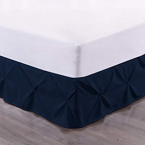 Luxury Linens Pinch Pleat Pintuck Dust Ruffle Bed Skirt Navy Twin