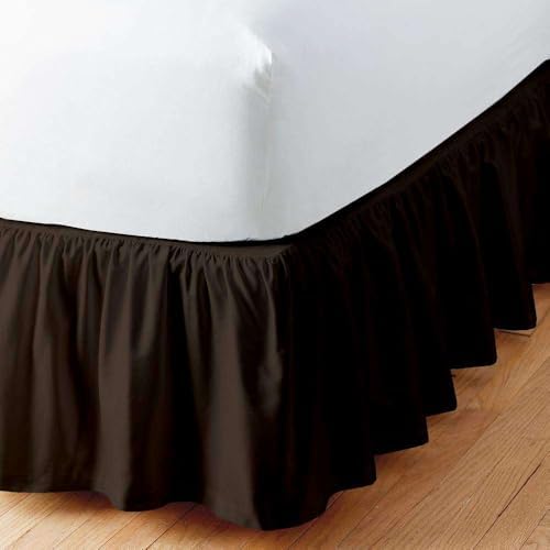 Sleepwell Chocolate Solid Ruffled Bed Skirt Short Queen