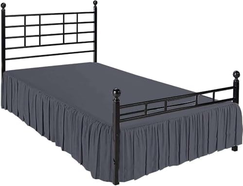 Sleepwell Dark Grey Ruffled Bed Skirt - 8 Inch Drop Short Queen