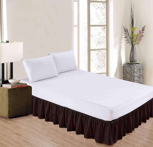 Sleepwell Chocolate Solid Ruffled Bed Skirt Short Queen