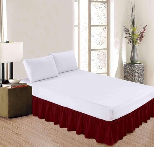 Sleepwell Burgundy Ruffle Bed Skirt Queen XL 12 Inch Drop
