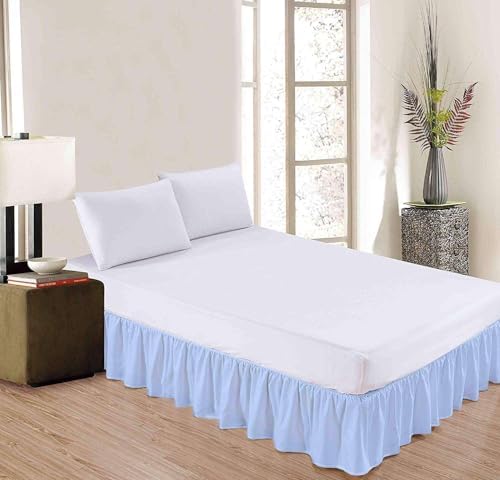 Sleepwell Light Blue Ruffled Bed Skirt King 12 Inch Drop