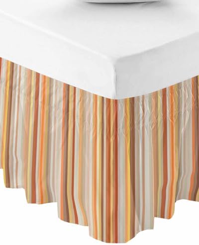 RisQiten Burnt Orange Striped Queen Bed Skirt 18 Inch Drop