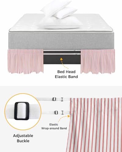 Red Striped Bed Skirt Queen Size 16 Inch Drop