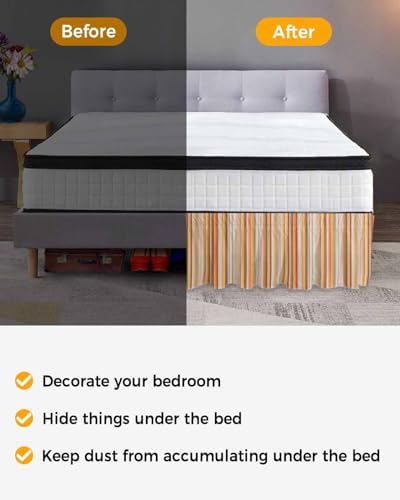 RisQiten Burnt Orange Striped Queen Bed Skirt 18 Inch Drop