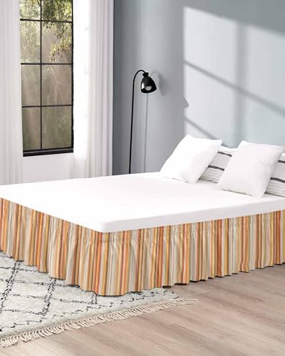 RisQiten Burnt Orange Striped Queen Bed Skirt 18 Inch Drop