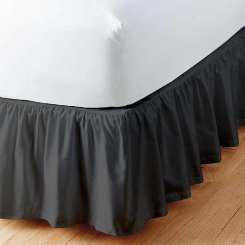 Sleepwell Dark Grey Ruffled Bed Skirt - 8 Inch Drop Short Queen