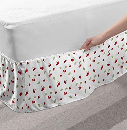 Lunarable Fruit Bed Skirt Red Cherry Twigs Print Elastic Wrap TwinTwin XL