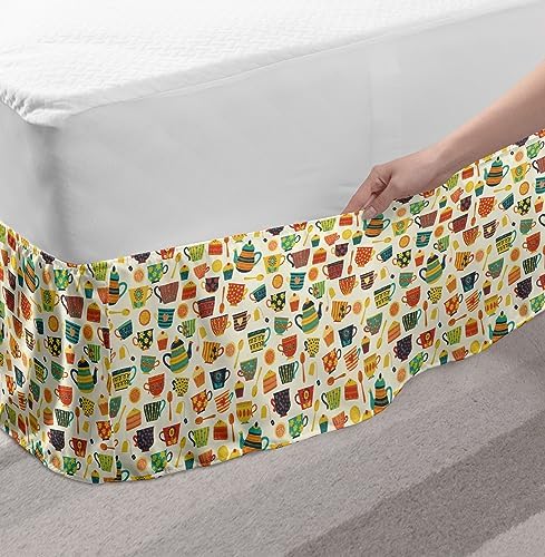 Lunarable Tea Time Bed Skirt Dark Salmon Mustard