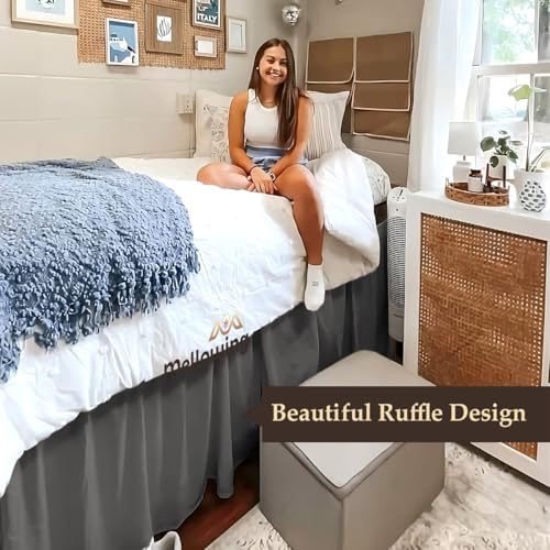 Mellowing Dorm Room Bed Skirt Twin XL - 32 Inch Drop - Light Grey