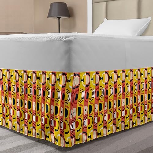 Lunarable Groovy Bed Skirt - Boho Pattern Elastic Twin XL Fit
