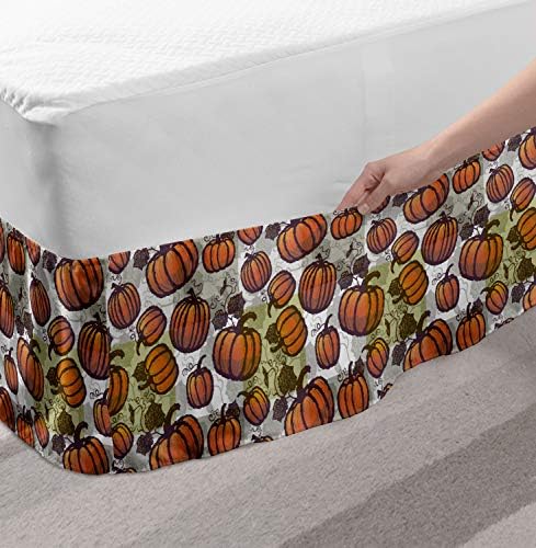 Lunarable Halloween Bed Skirt with Pumpkin Motif
