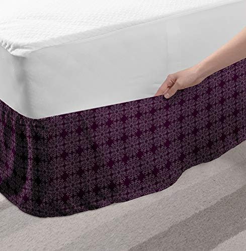Lunarable Floral Bed Skirt - Dark Fuchsia with Elastic Wrap
