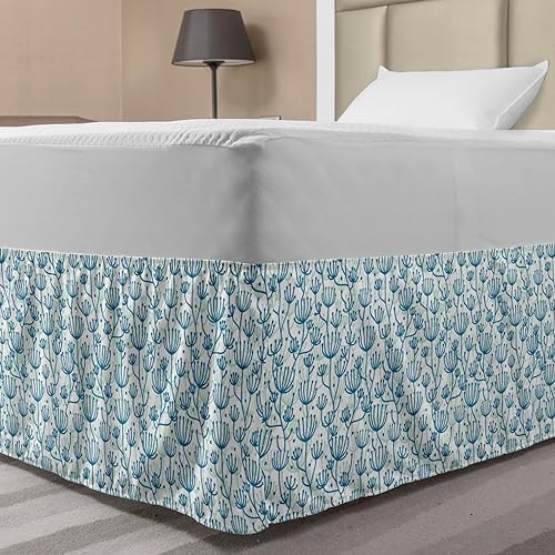 Lunarable Botanical Bed Skirt - Pastel Aqua Polka Dotted
